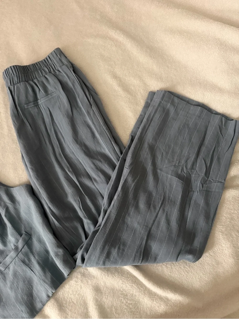 Women’s Light Blue Pinstripe Vest and Elastic-Waist Pants Matching Set